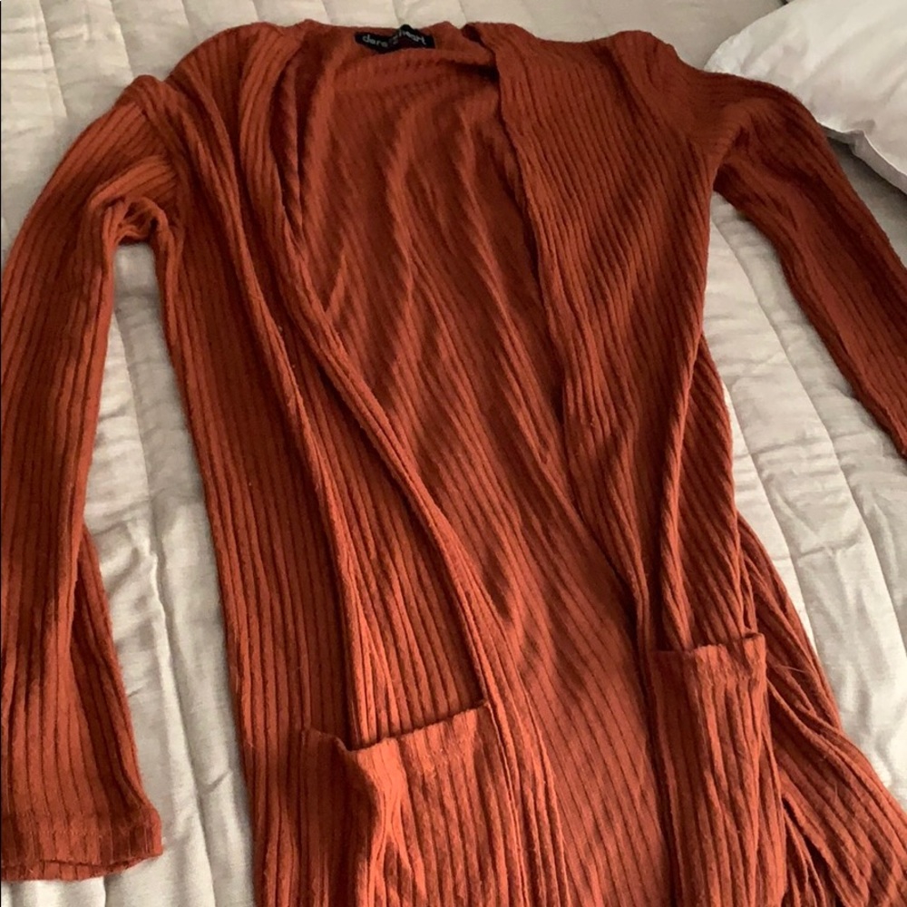 Rust Ribbed Cardigan